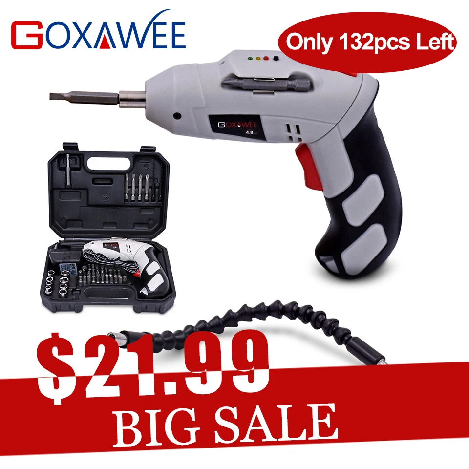 

GOXAWEE 4.8V Electric Screwdriver Cordless Household Rechargeable battery Screwdriver with Work Light and 43pcs Bits