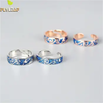 

Flyleaf 100% 925 Sterling Silver Open Lovers Rings For Women Van Gogh Star Gold Rose Gold Ring Men Romantic Valentine's Day Gift