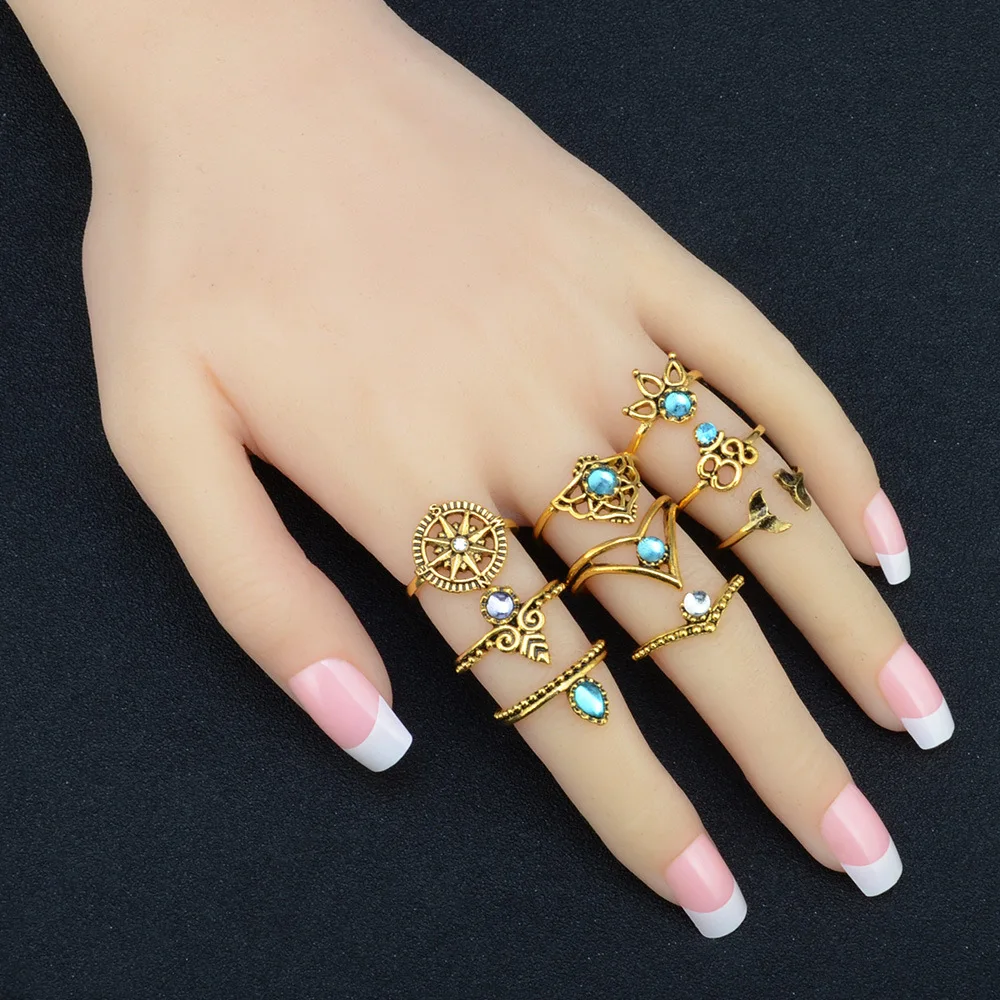 10 шт./компл. Ringen в богемном стиле антикварный золотой цвет лист черепаха Корона