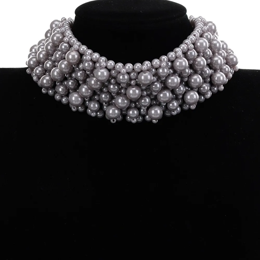 

BK Fashion Jewelry Strand Pearl Chunky Choker Statement Bib Necklace Bracelet Sets