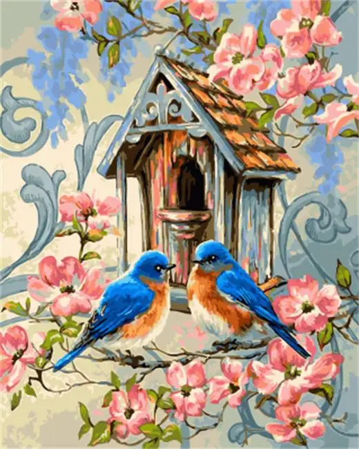 

DRAWJOY Framed Oil Paint DIY Painting By Numbers Coloring By Numbers Bird and Flower Home Decoration 40*50cm