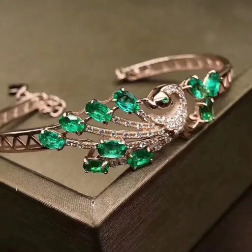 Элегантные модные браслеты из натурального зеленого изумруда, крылья павлина, натуральные браслеты из драгоценных камней, S925 Серебряный браслет, женские вечерние ювелирные изделия