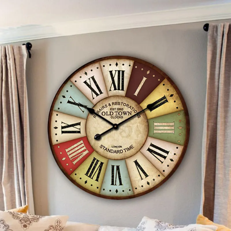 Nordic Style Retro Wall Clocks Quartz Clock Living Room Hanging Wall