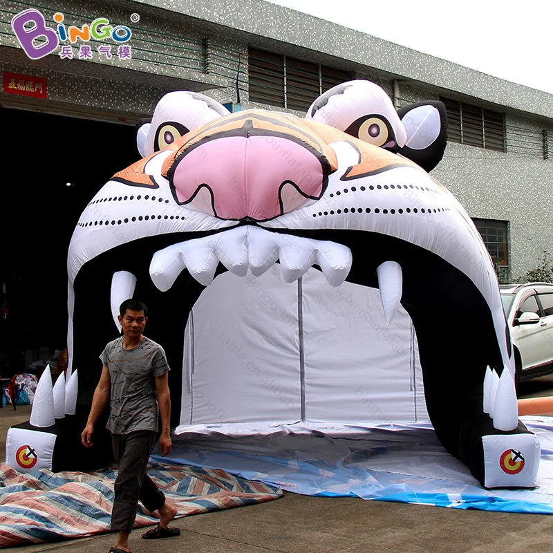  Horrible 4X4.3X3.6 M inflatable tiger head tunnel for zoo entrance vivid tiger head tunnel tent toy