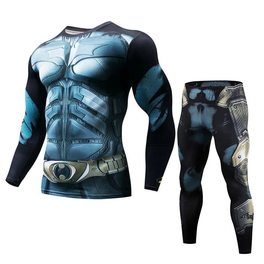 

Mens Compression Suit Men Jogging 2pcs/Sets MMA Red Spiderman Batman Captain America Running Clothes For Men Ropa Gym Hombre