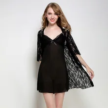 Модный женский шелковый халат и халат, прозрачная ночнушка+ халат, комплект из двух предметов, ночное белье, сексуальные кружевные ночные сорочки, домашняя одежда