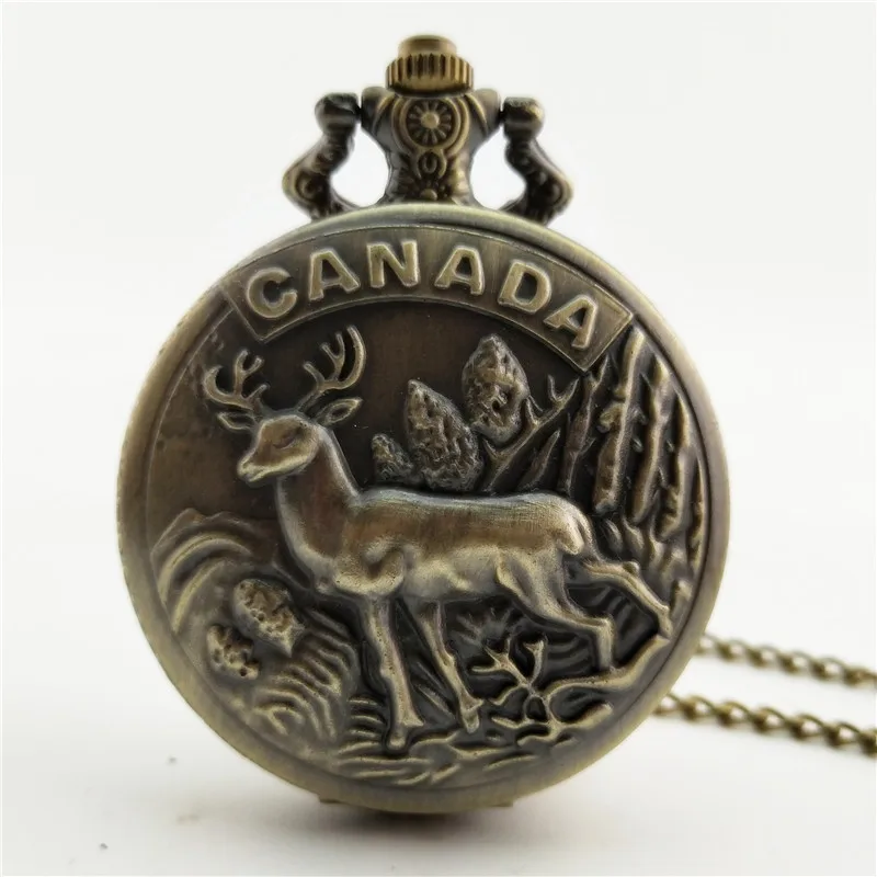 Bronze Pocket Watch Miniature Deer Elk Design Antique Pocket Watch Long