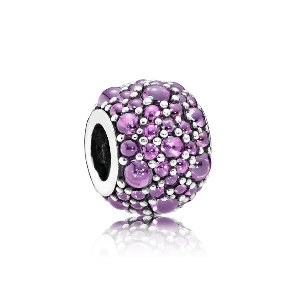 

NEW 100% 925 Sterling Silver Shimmering Droplets Charm Fancy Purple CZ Bead Fits Original Bracelets DIY Jewelry