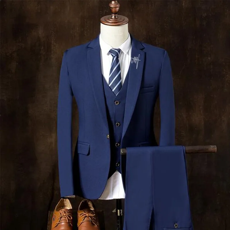 Buy Classic high quality men's suits blue lapel single