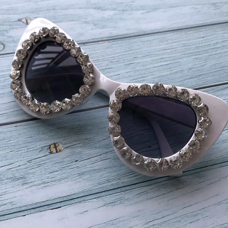 ZAOLIHU новые бриллиант ручной работы для женщин солнцезащитные очки для Белый оправа «кошачий глаз» женский Защита от солнца очки UV400