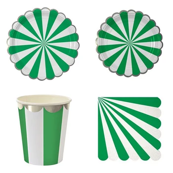 

Hot! Green Stripes Tableware Set of Plate Cup Napkin Sunflower Tableware Set For Birthday Baby Shower Nursery Kid Party Decor