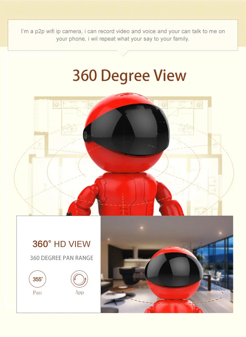 Мини умный IP робот камера 960P HD wifi IP двухсторонняя голосовая запись сигнализация ночное видение Домашний Уход за ребенком монитор для Android iOS Cam