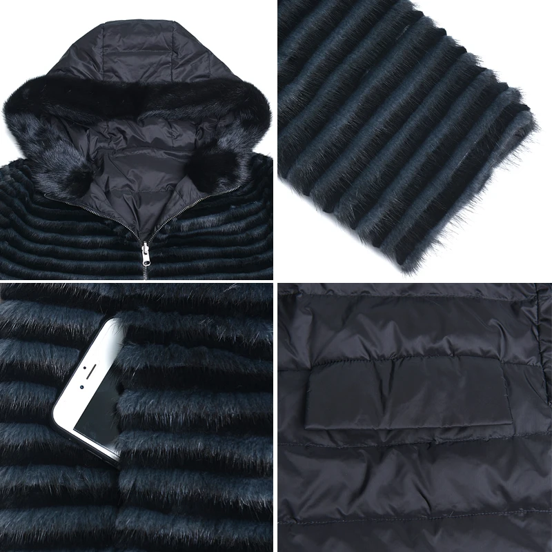 HDHOHR 2018 New Real Fur Coat Women Natural Mink Fur Coats With Down Double Side Wear Genuine Leather Warm Jacket Lady Fur Coat