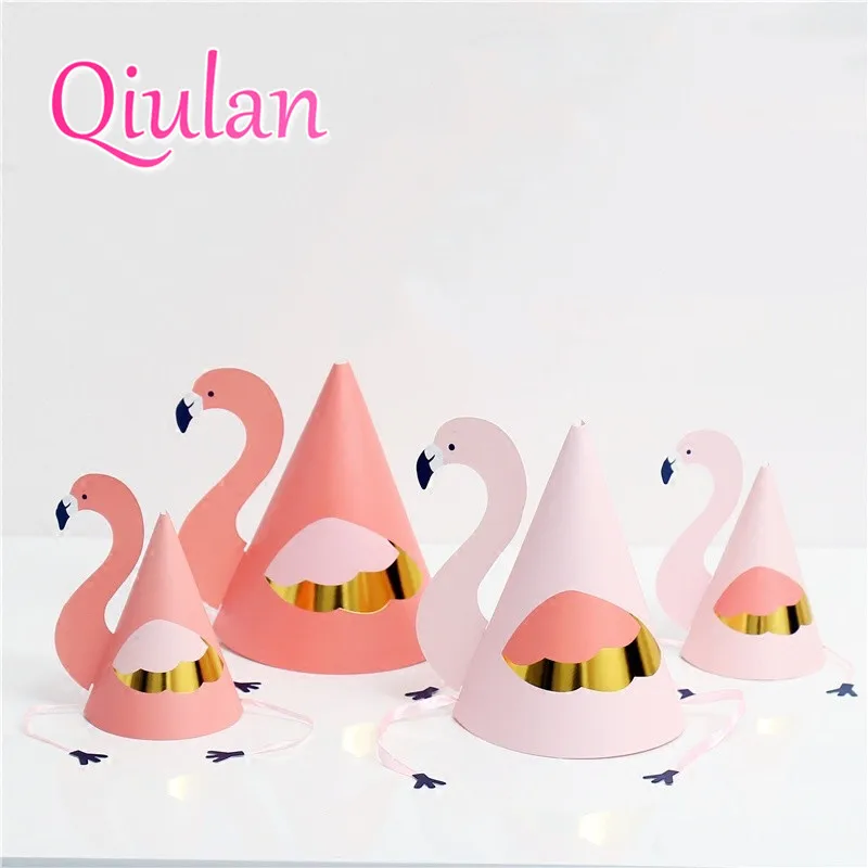 2pcs Flamingo Theme Mini Paper Caps Birthday Party for kids  Baby Shower Party Hats Boy Girl First Travel photo decoration 7D (13)