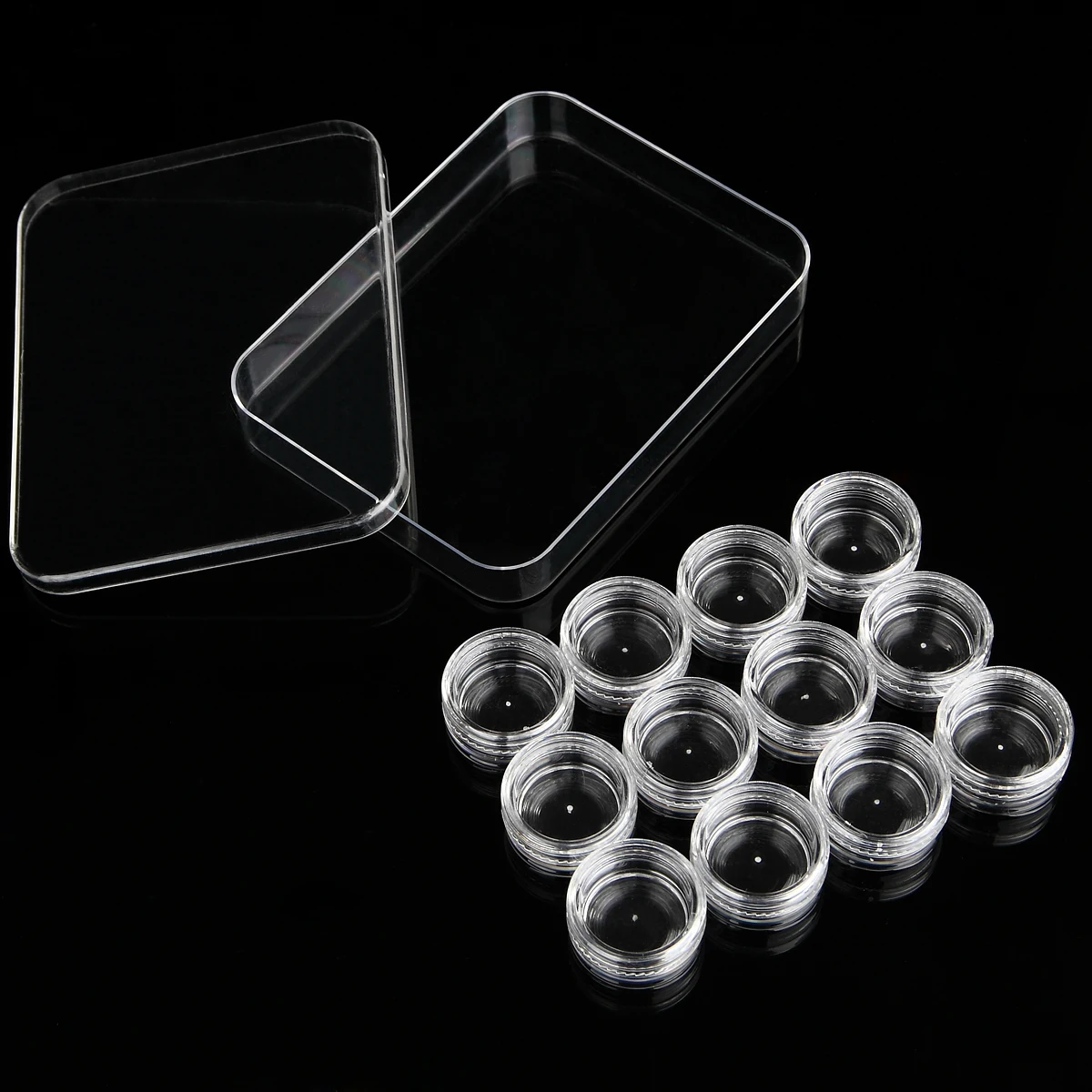 12 Pots Separate Nail Art Clear Storage Round Box Set Portable Powder Rhinestone Sequins Jewelry Beads 4