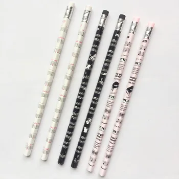 

4X Kawaii Lovely Music Jazz Pattern Slim Handle Standard Wooden Pencil Writing Drawing School Supply Student Stationery