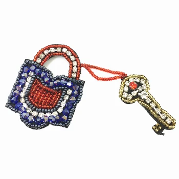 

5pc Sew On Patch Lock With Key Crystal Beaded Applique Patches For Clothing Shoes Bags Appliques Parches Bordados DIY AC1007