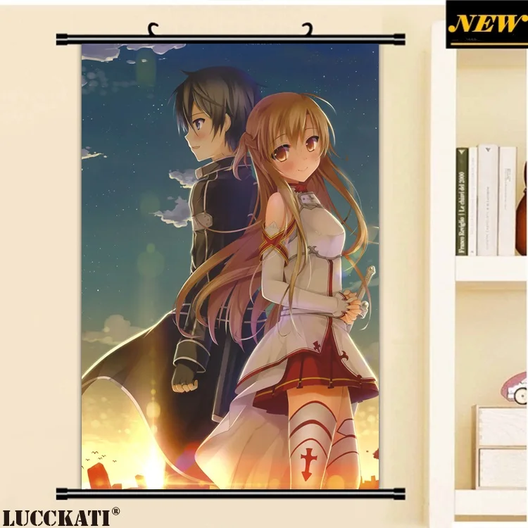 40X60 см Sword Art онлайн Sao Asuna Kazuto kirito, мультяшное художественное искусство, Настенная картина, прокрутка, холст, живопись, плакат