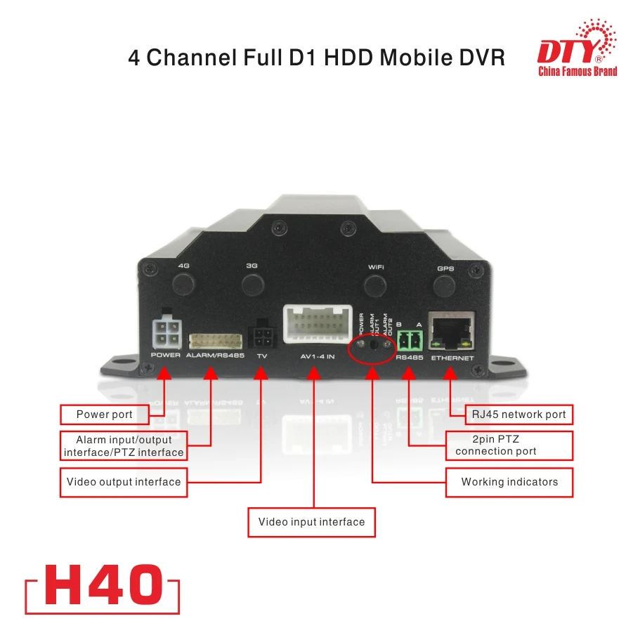 4CH D1 4 ТБ HDD DVR, 24 часа видео рекордеры, в режиме реального времени мобильный видеорегистратор, H40