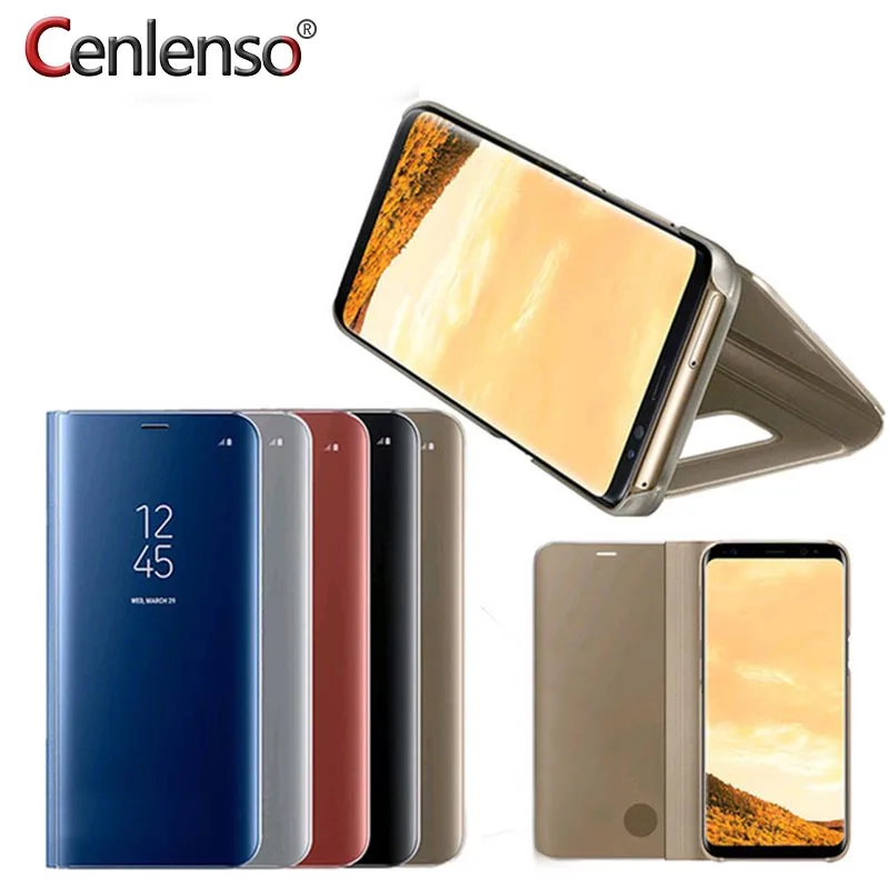 

Cenlenso For Samsung S8 Leather Smart Clear View Mirror Flip Stand Phone Case Cover Bag For Samsung Galaxy S8