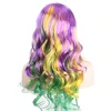 Wavy Purple Yellow Green ANXIN  Cosplay Party Wig with  bangs 4