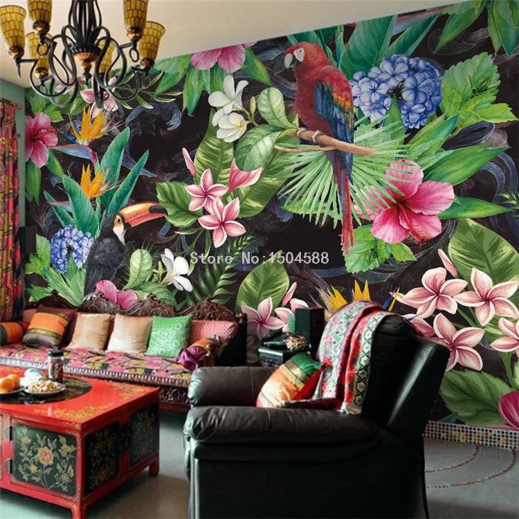 Forest Parrot Leaf, mural de fotos, sala