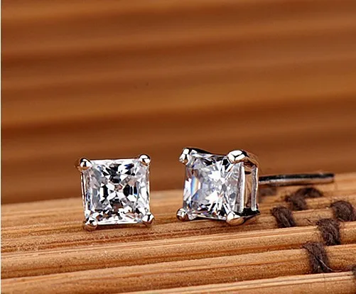 

TE201 princess cut Earrings 1Carat sona Synthetic Gem Earrings 925 Sterling Silver White Gold Color Earrings free shipping