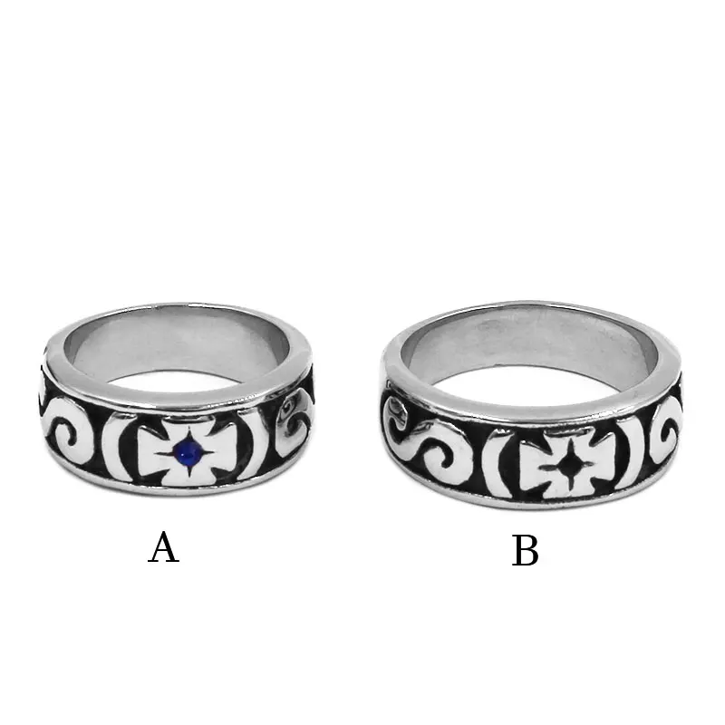 

Wholesale Celtic Knot Four-Leaf Flower Ring with Blue Stone Stainless Steel Jewelry Claddagh Style Wedding Women Ring SWR0943