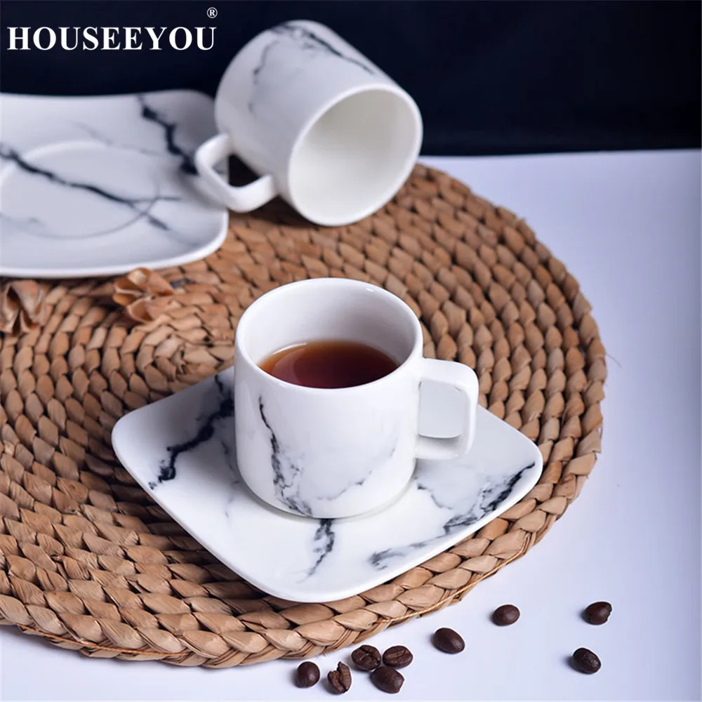 HOUSEEYOU, 280 мл, современный минималистичный мраморный фарфор, кофейная чашка, блюдце, набор, фарфоровая чайная чашка, чайная чашка, блюдо для домашнего бара, офиса