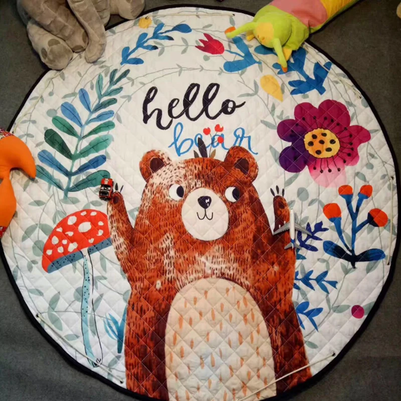 Kids Baby Play Mats Toys Storage Bag Round Carpet Rugs Large Canvas Rawling Mat Portable Cartoon Toys Sundries Pouch Blanket (2)