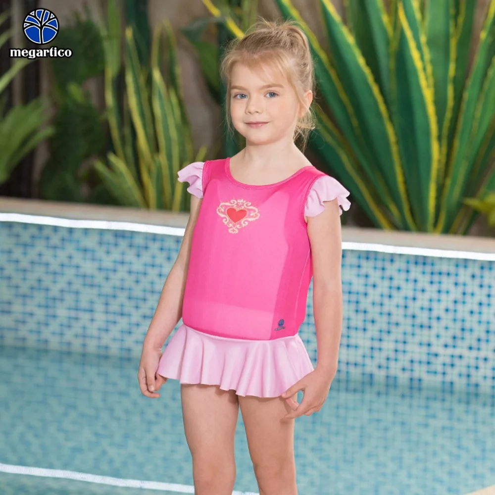 

Megartico Pink One Piece Swimsuit For Girls Life Jumpsuit Kids Float Buoyancy Swimwear Toddler Swim Learning Ruffled Swimsuit