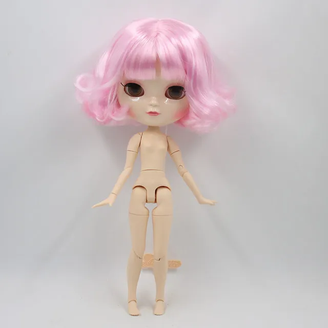nude Ледяная кукла, 1/6, Обнаженная кукла с белой кожей, Короткие Розовые вьющиеся волосы и A-cup joint body No. BL1017 - Цвет: nude