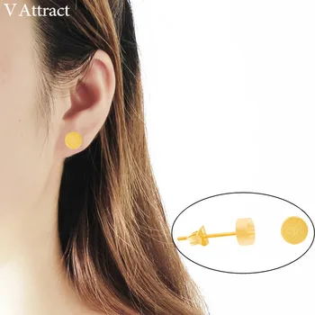 

V Attract 10 pcs Glisten Round Stud Earrings Women Jewelry Gold Fahion Cylinder Pendientes Best Friend Gift Wholesals