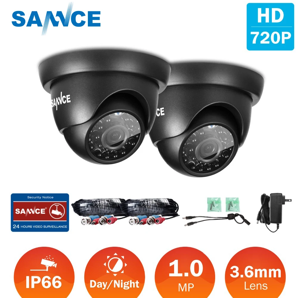 SANNCE 2 шт 720P AHD камера 1200TVL CCTV купольная камера для помещений и улицы ИК ночного видения 1MP CCTV камера видеонаблюдения