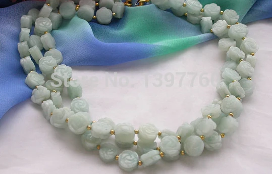 

Miss charm Jew.51 12MM viridescence carve flower aquamarine jade NECKLACE