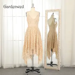 Gardenwed вечерние платья цвета шампана длинные 2019 Простой стиль V образным вырезом спинки кружево женщина вечерние платья