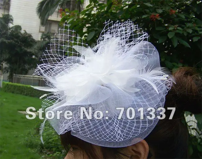 Белый вуалет, танцы, гонки, свадьбы, вечерние костюм с головным убором цветок H111