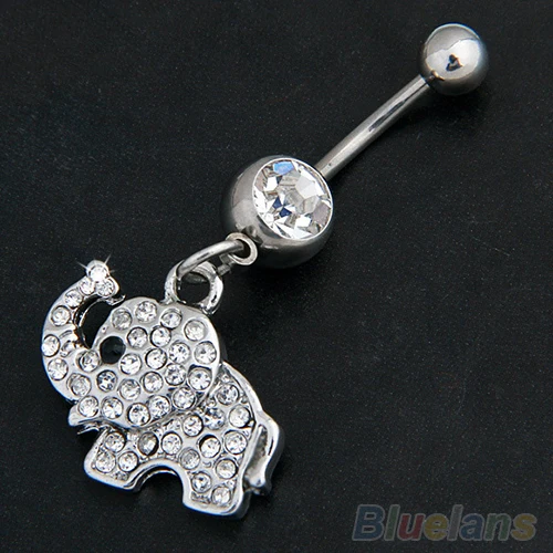 

Bluelans 316L Steel Rhinestone Elephant Dangle Navel Belly Button Ring Bar Body Piercing