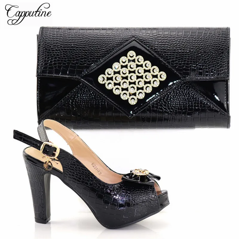 

Capputine Hot Sale PU Leather Shoes And Purse Set Newest Design Italian High Heels 10.8CM Shoes And Bag Set For Party TX-81