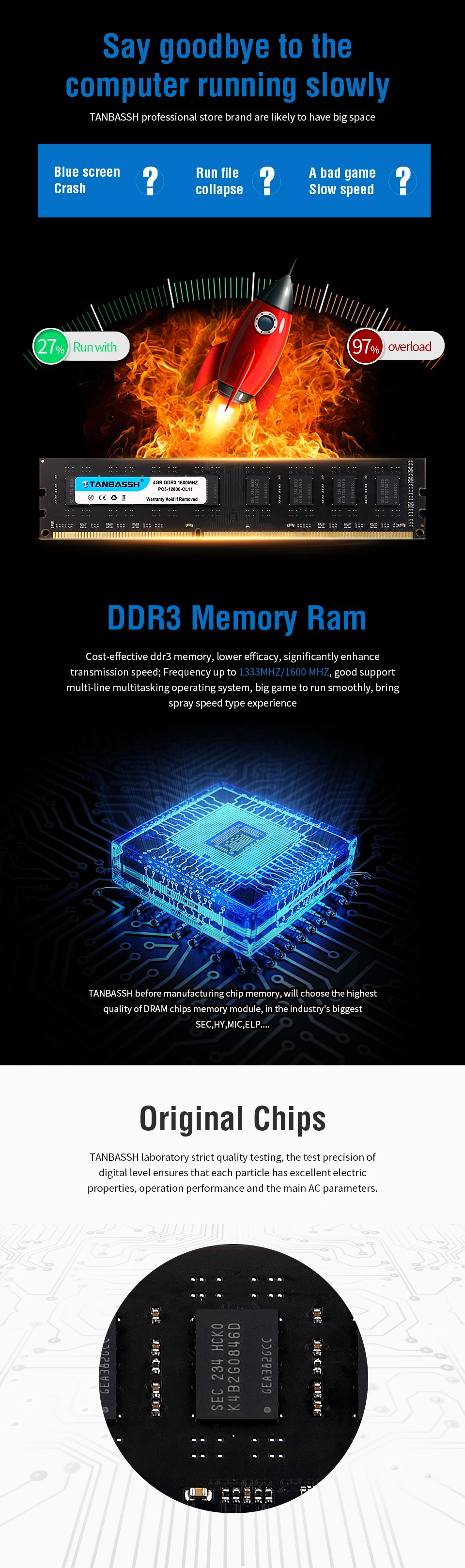 DDR3 ram 4 ГБ/8 ГБ 1333 МГц/1600 МГц Настольный модуль памяти 240pin 1,5 в DIMM Intel/AMD TANBASSH