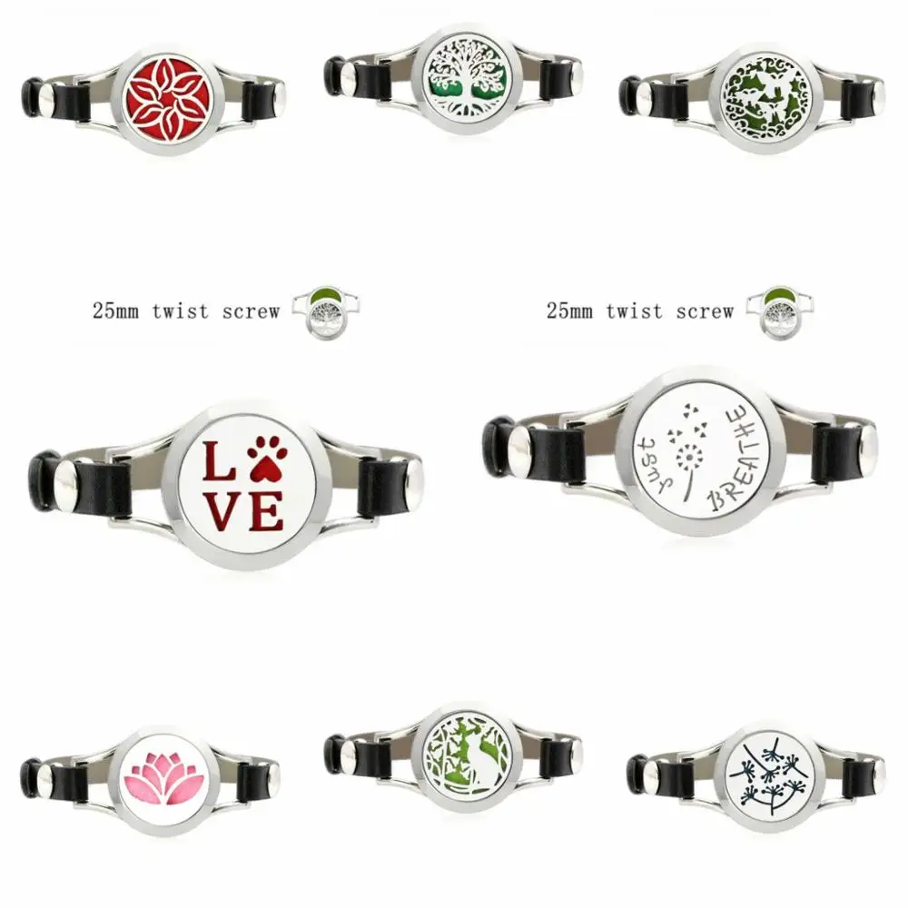 

Just breathe Fashion 25mm Twist Screw 316L Stainless Steel Diffuser Bracelet Aroma Perfume Wrap PU Bracelets Women 10pcs Pads