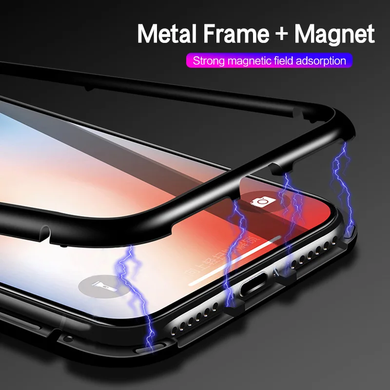 Magnetic Adsorption Case for IPhone X 8 7 6 Plus Clear Tempered Glass + Built-in Magnet iphone 6s Metal Ultra Cover |