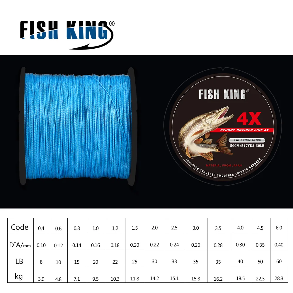 Fish King, новинка, тройник, 500 м, 547 ярдов, плетеная PE рыболовная леска, 8-60lb, 4 нити, многофиламентная, морская рыболовная леска, раковина, карп, веревка