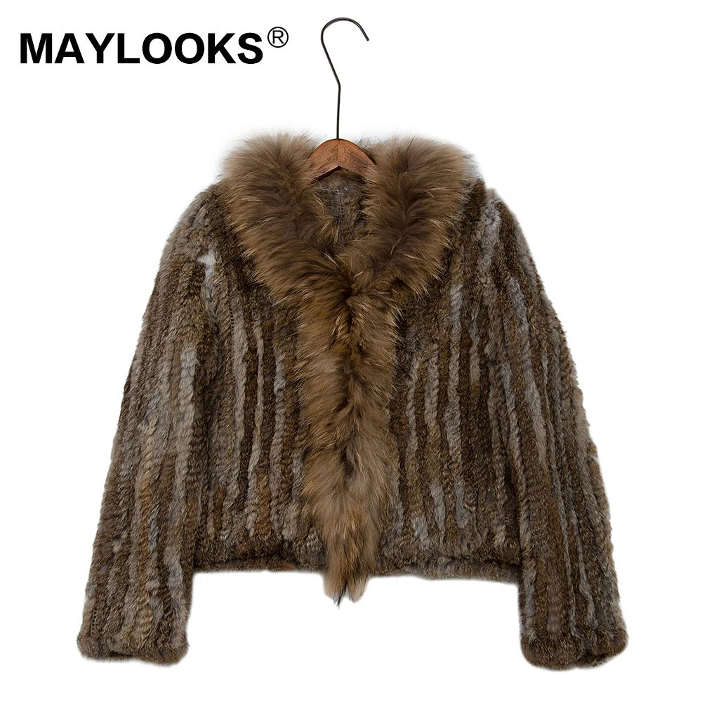 MAYLOOKS из натуральной шерсти вязаное Для женщин кролика енота меховая куртка плащ