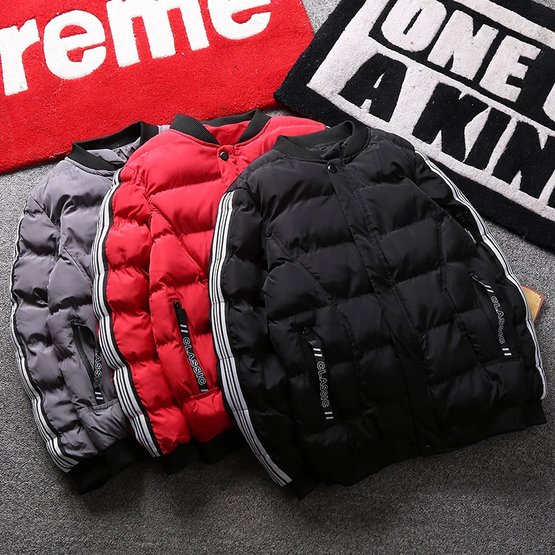 

Men Clothing 2019 Fashion Long Sleeve Striped Stitching Thick Winter Jacket Men Windproof Warm Baseball Collar Slim Parka Men