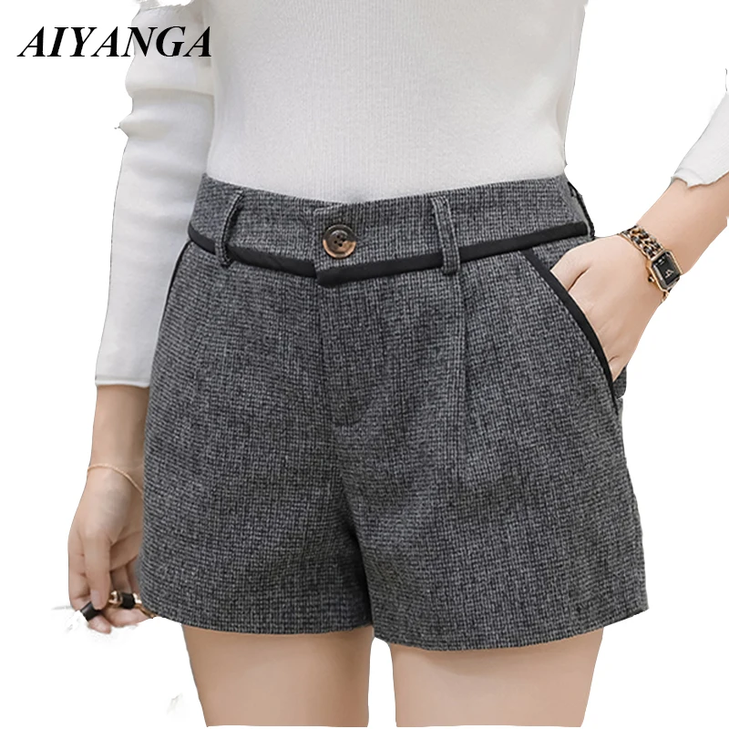 

AIYANGA 2018 Autumn Winter Woolen Shorts For Women Fashion Wide Leg Shorts Slim Casual Office Lady Shorts Female S-2XL