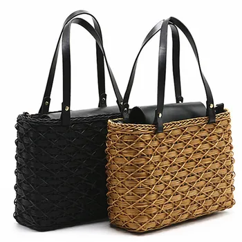 

New black camel straw bag natural rattan shoulder bag beach handbags weaving handmade Crossbody bag L152