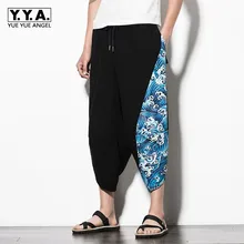 Новое поступление Летняя мужская Повседневное Короткие хипстеры льняной с принтом Человек Шорты свободного кроя Fit шаровары бермуды Masculina плюс Размеры M-5XL