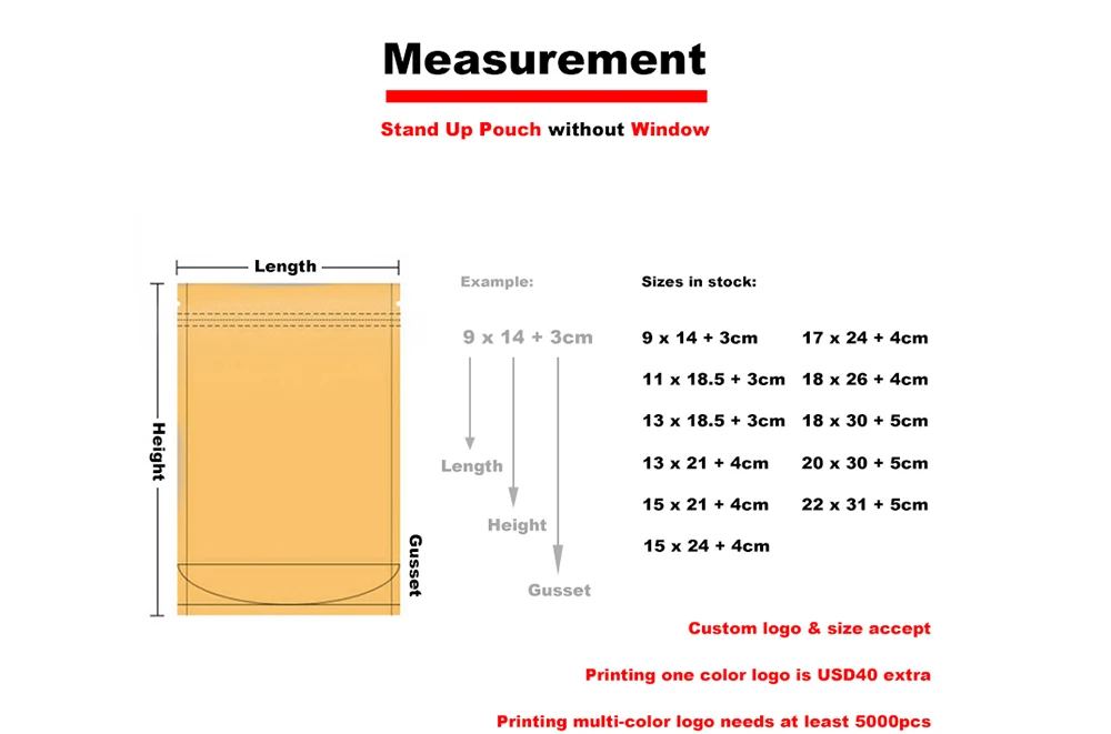 Kraft Stand Up Zipper Pouches Bag with Foil Inside Resealable Zip Closure Heat Seal for Food Packaging