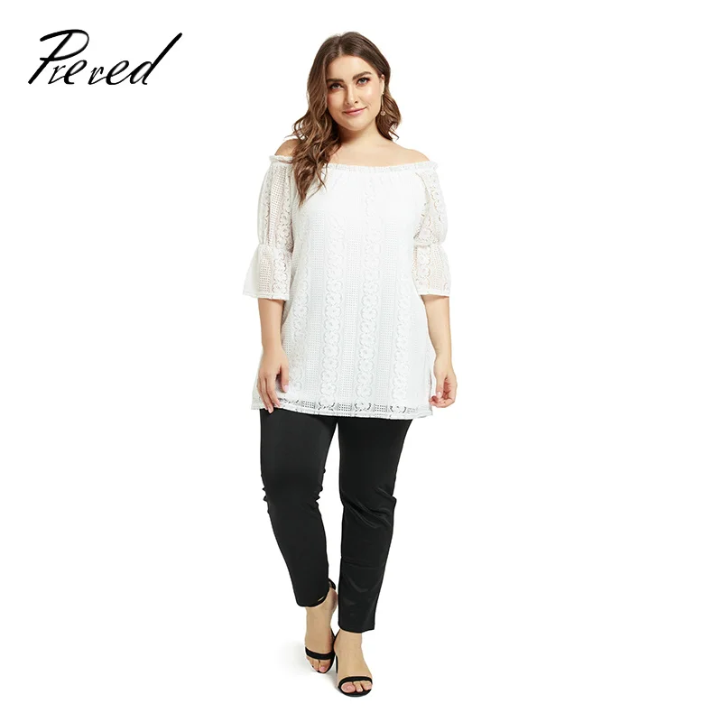

Lace Shirts Tops Spring And Summer Large Size Loose Half sleeve Slash Neck Casual Sweet Solid Color Hollow out Clothes
